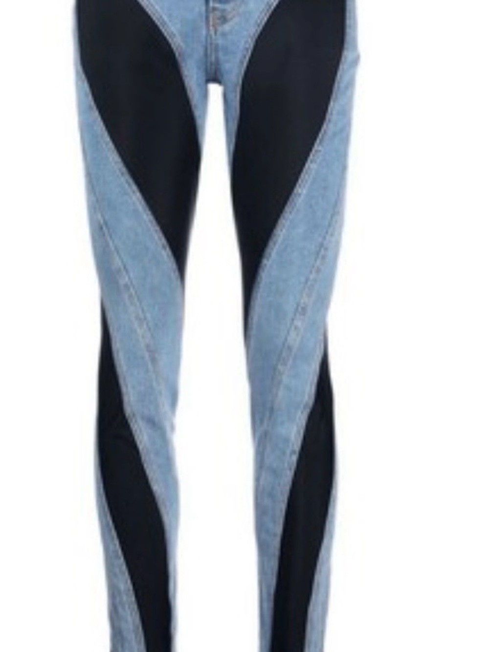 Mugler Light Blue Denim Leggings with Black Panels